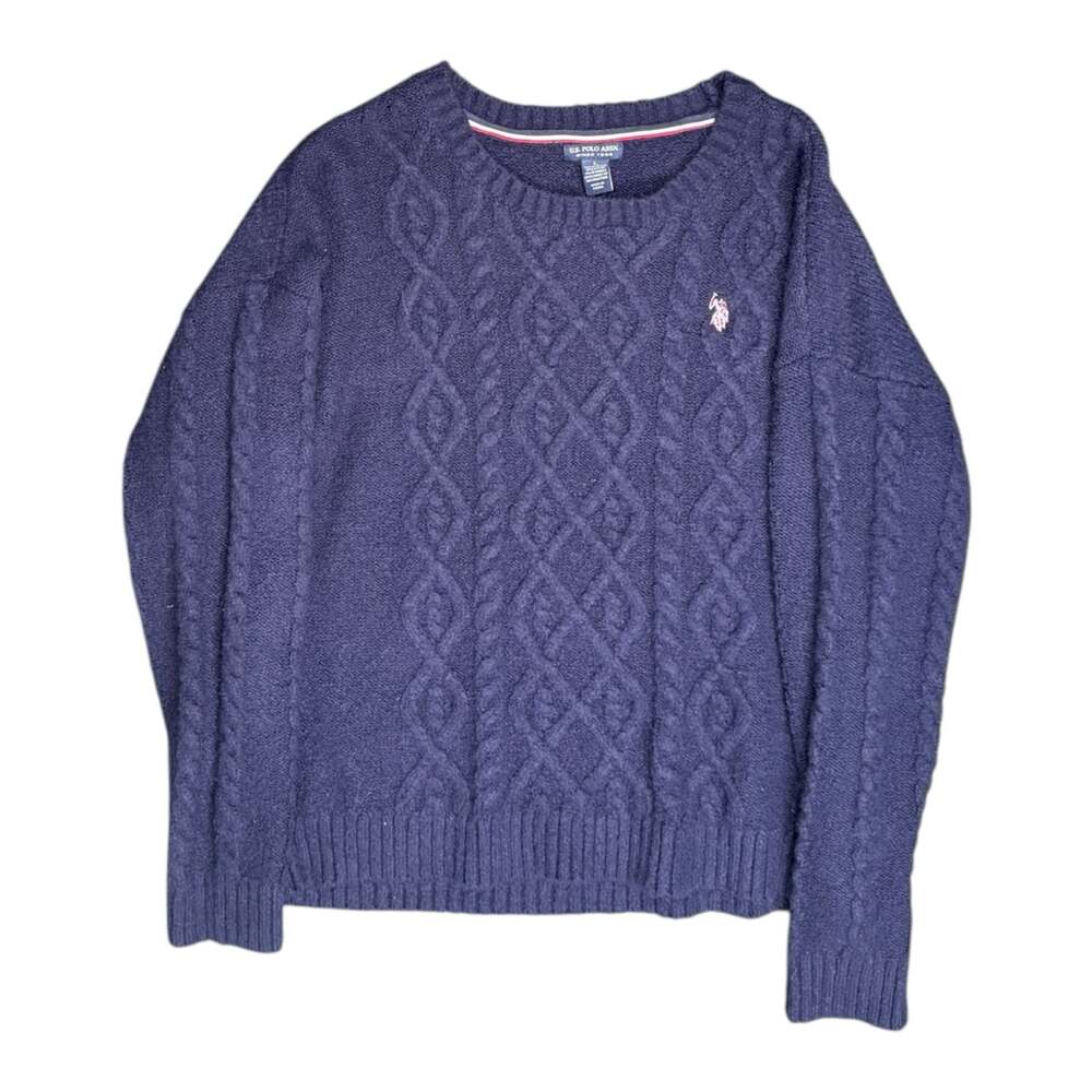 U.S. Polo Assn. Women's Cable Knit Crew Neck Sweater Navy Blue Large